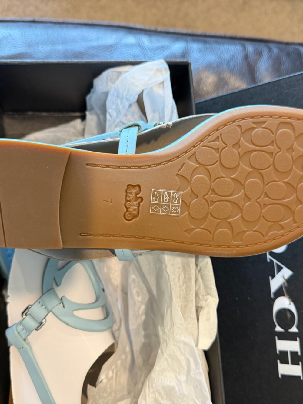 Coach White & Light Blue Women's Slingback Sandals with Signature Logo - Picture 3 of 4